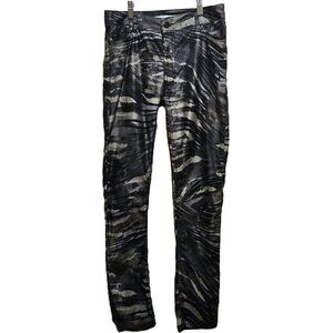 Lauren Vidal Back/Grey/Beige Tiger Stripe Print Slim Fit Pants Size Medium